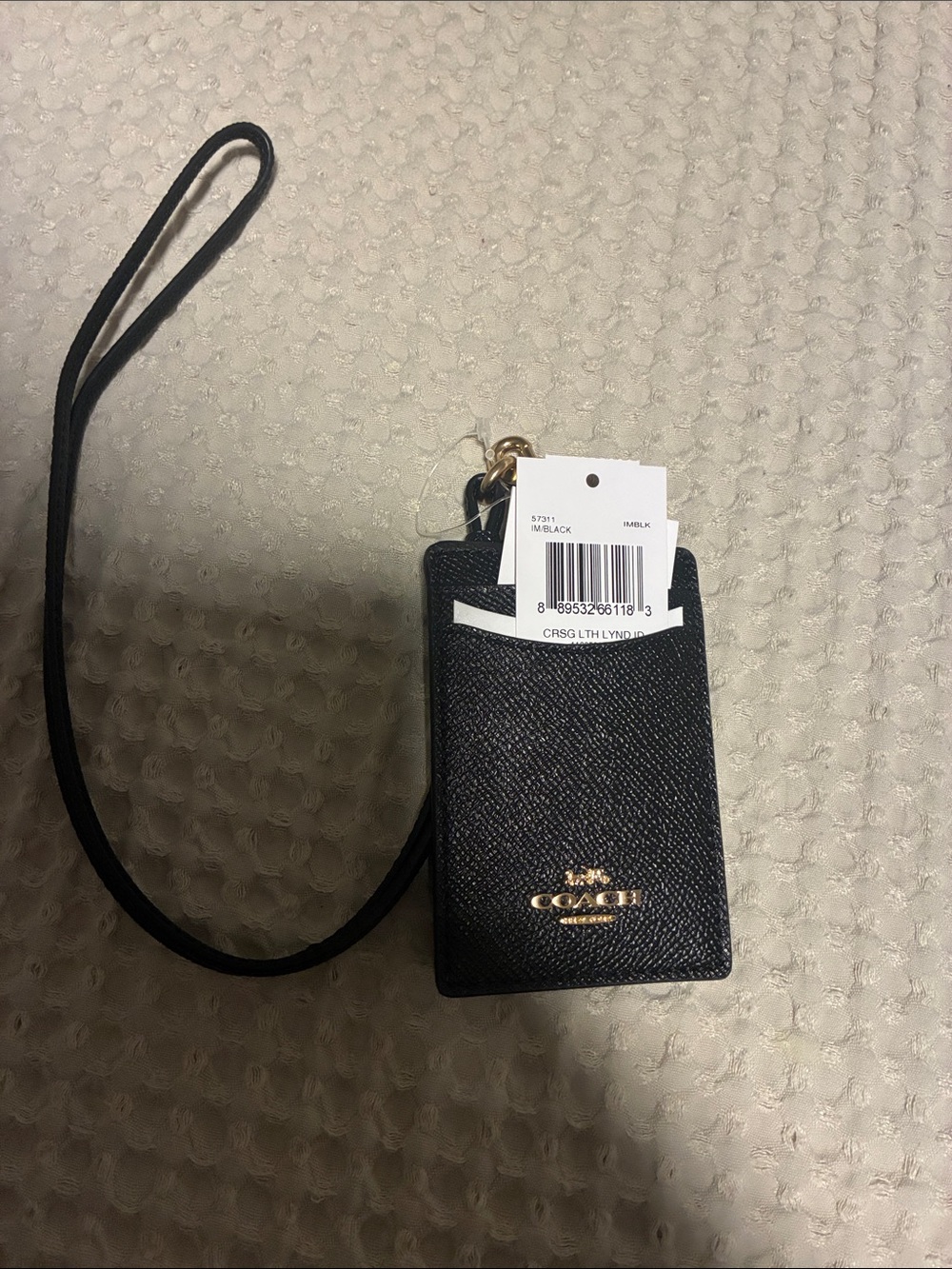 Coach Black Cardholder Lanyard with Gold Logo Accent